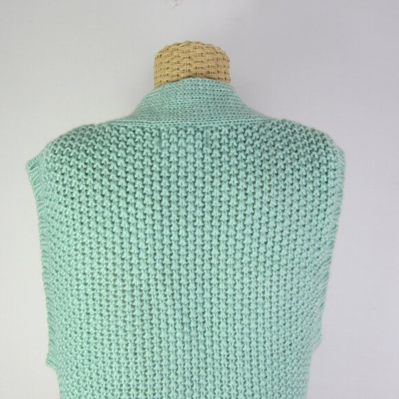 Vtg Jack Winter Women M Mint Green Oversized Sweater Vest V Neck Handknit Textur - Picture 7 of 8